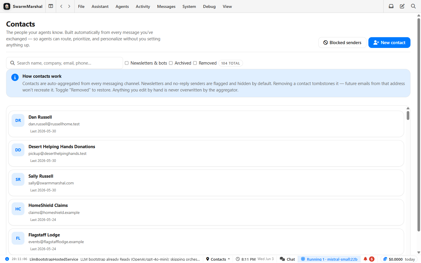 SwarmMarshal contacts screenshot