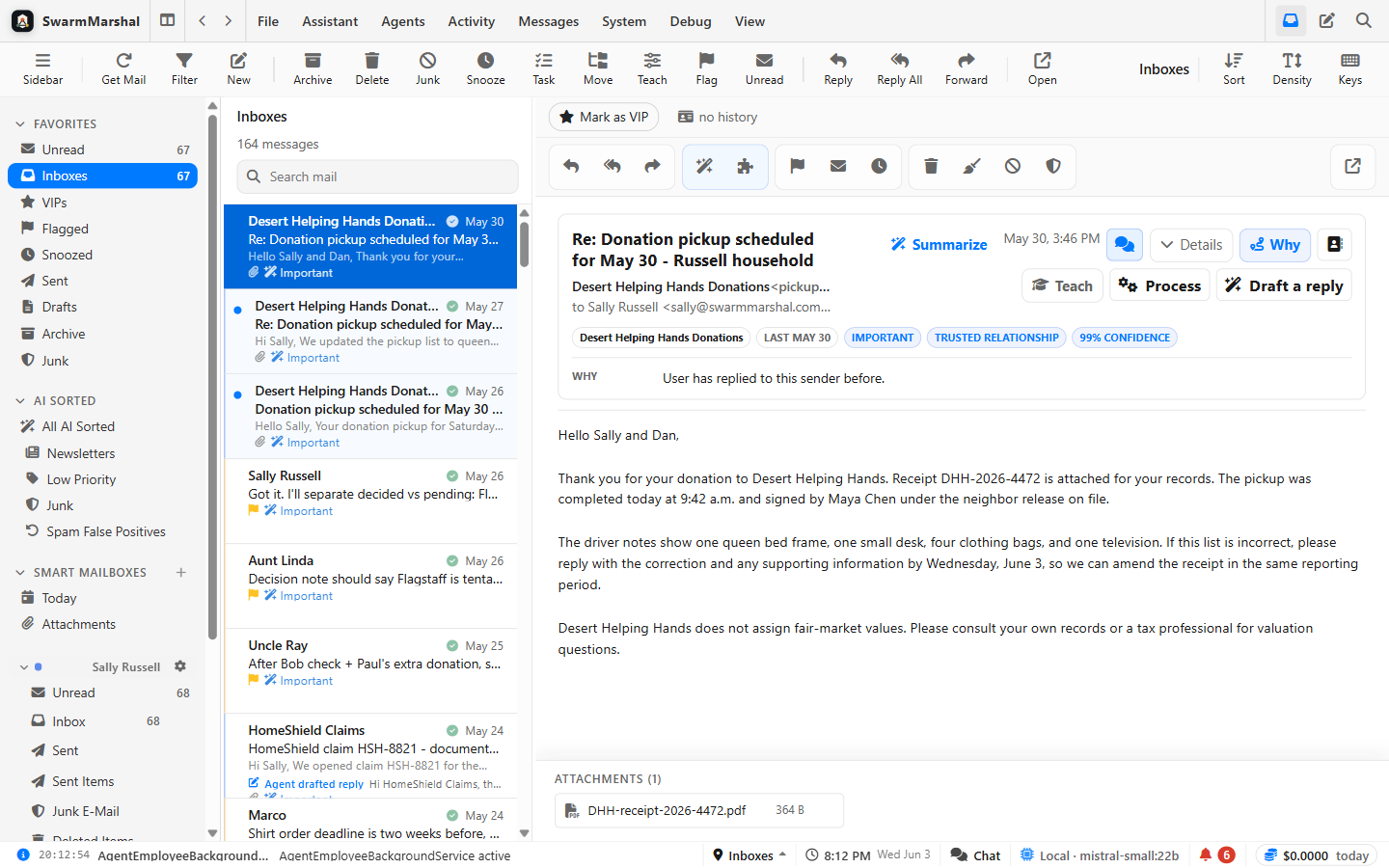 SwarmMarshal unified inbox screenshot