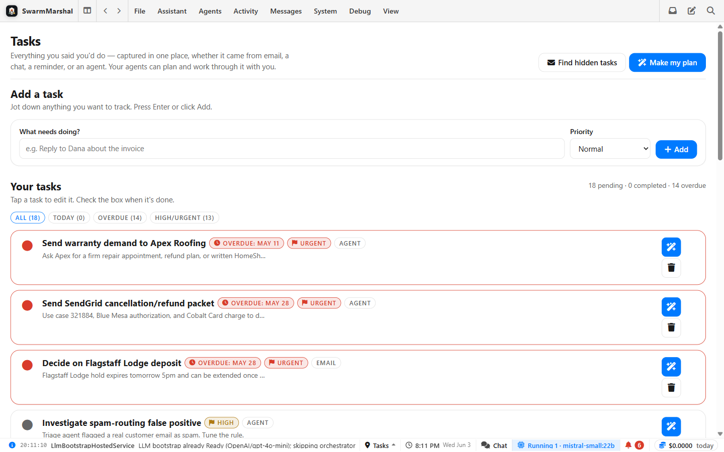 SwarmMarshal tasks screenshot